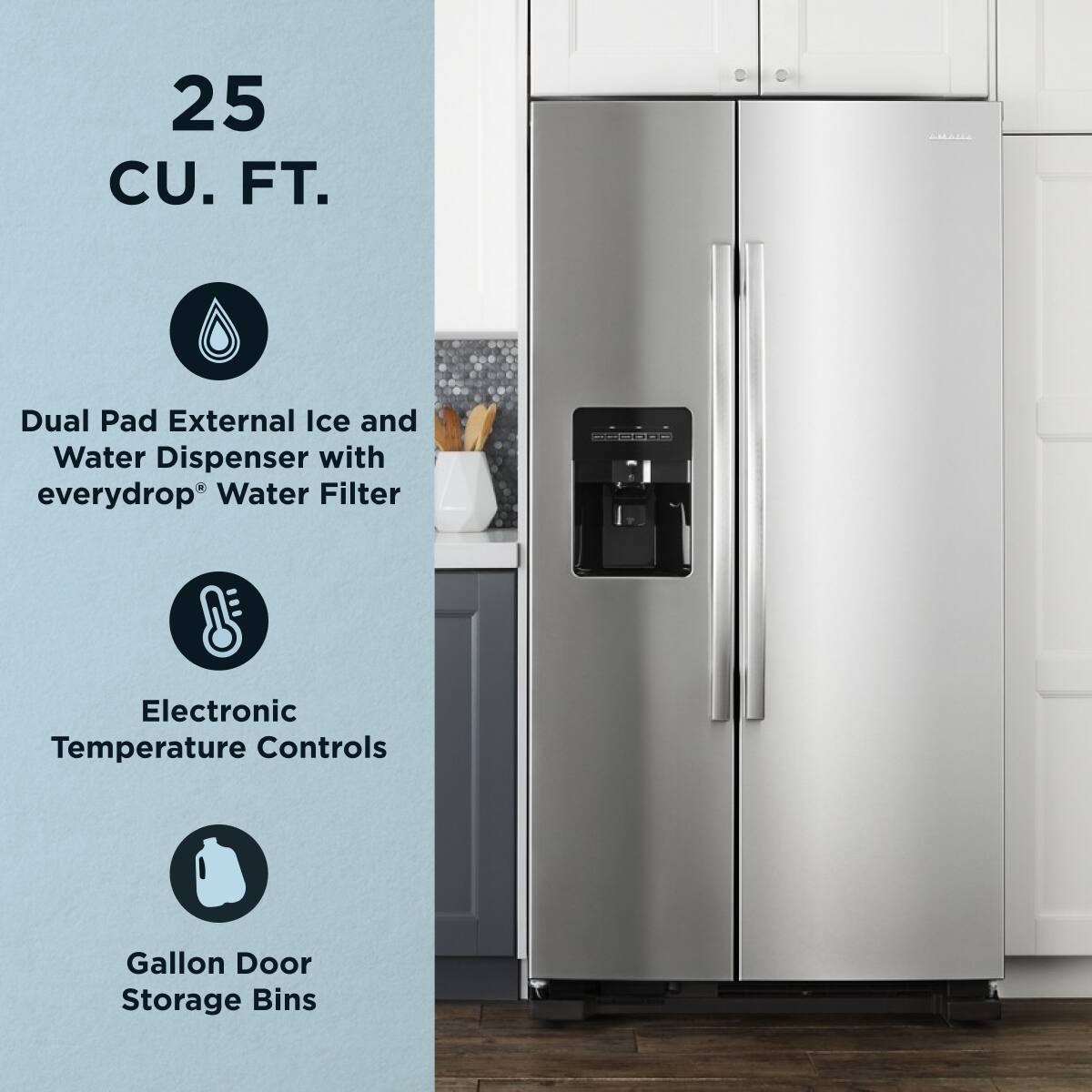 Amana ASI2575GRS 24.5 Cu. Ft 36" Side-by-Side Refrigerator, Stainless Steel - Image 5