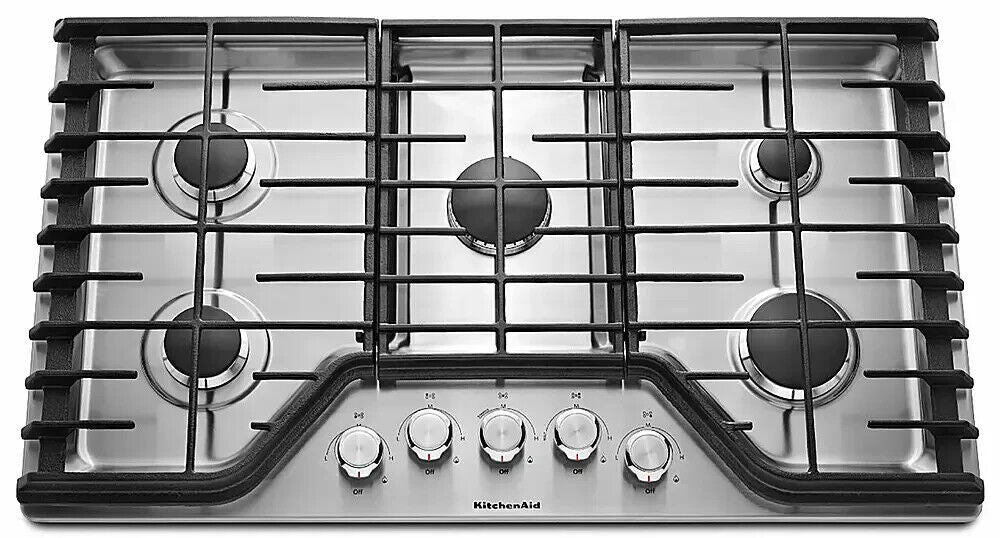 KitchenAid KCGS356ESS 36" Built-In Gas Cooktop w/ 5 Burners in Stainless Steel