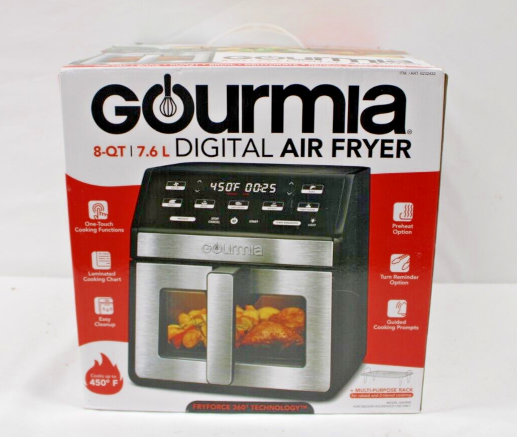 NEW Gourmia 8 QT Digital Air Fryer w/ Window & Light, Countertop, Black, GAF858