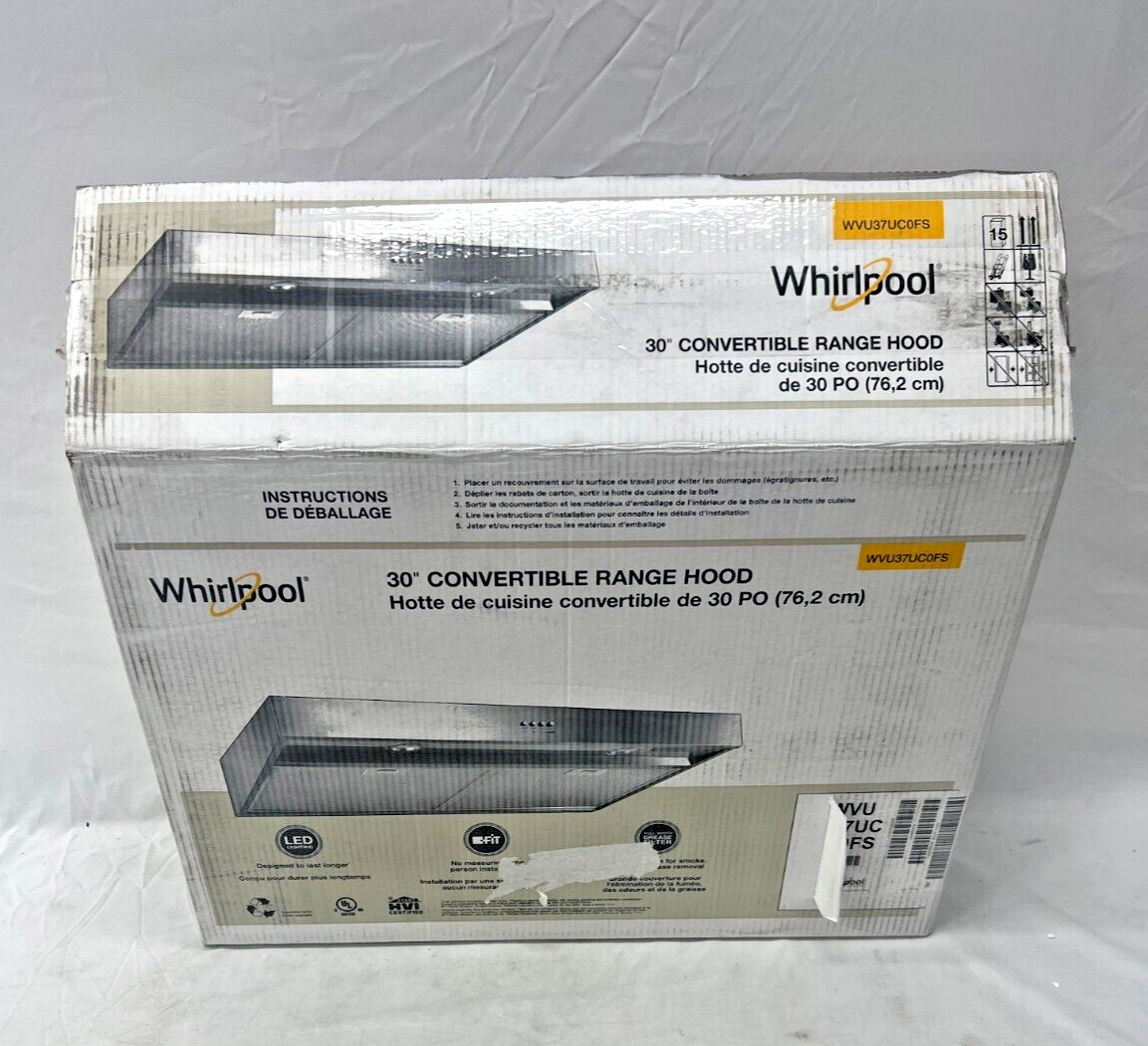 New Whirlpool WVU37UC0FS 30" Convertible Under-Cabinet Range Hood w/ LED Light