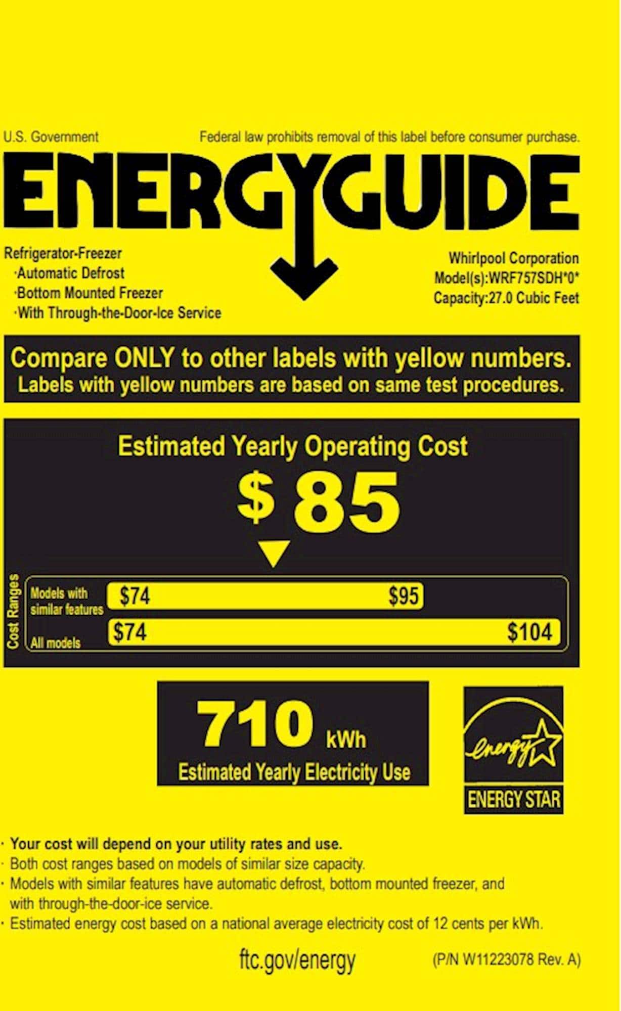 Whirlpool WRF757SDHZ 26.8 Cu. Ft 36" French Door Refrigerator, ENERGY STAR - Image 7