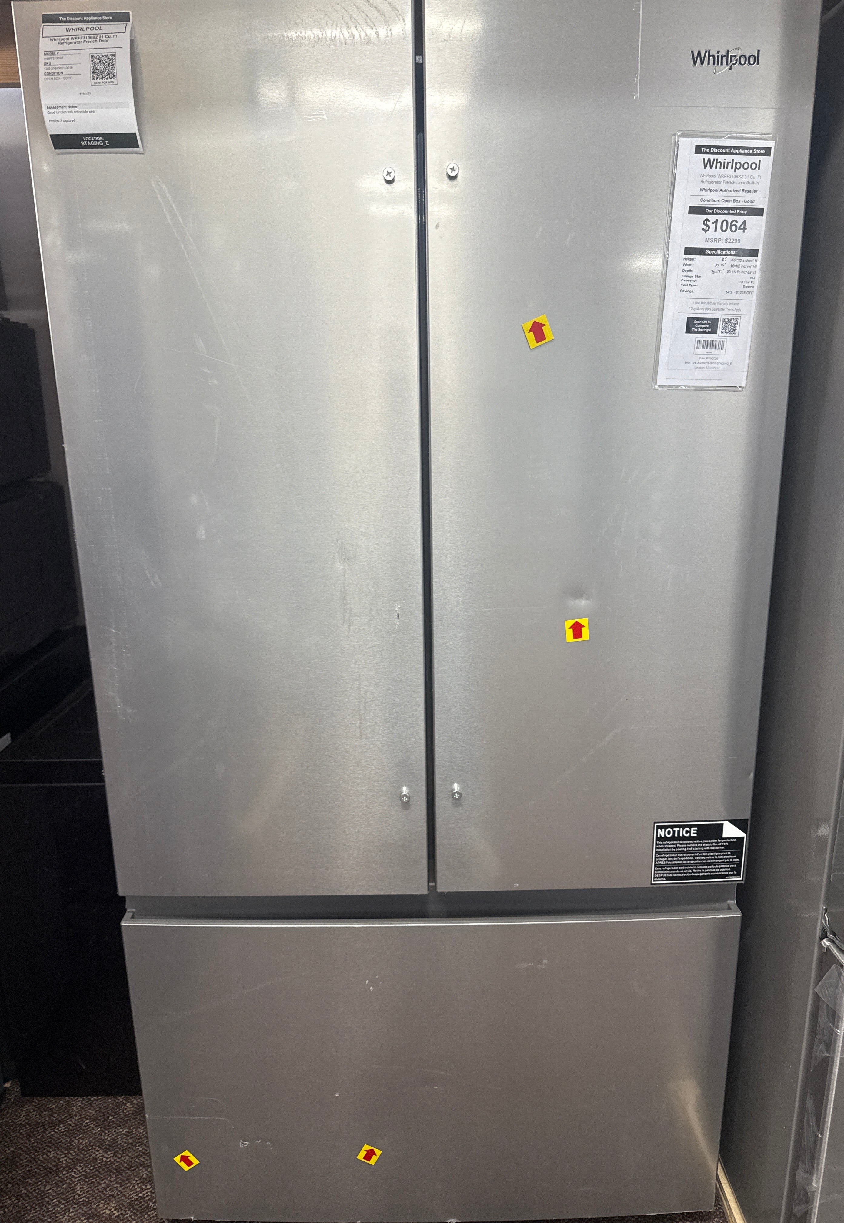 Whirlpool WRFF3136SZ 31 Cu. Ft Refrigerator French Door Built-In