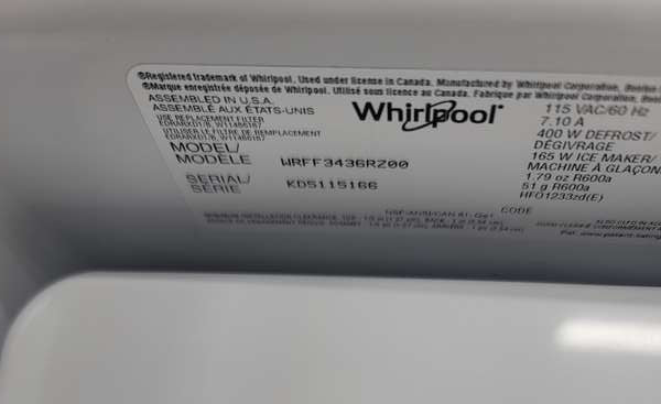 Whirlpool WRFF3436RZ 24.7 Cu. Ft 36" French Door Refrigerator, ENERGY STAR - Assessment Photo 13