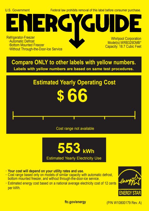 Whirlpool WRB329DMBW 18.7 Cu. Ft. 30" Bottom-Freezer Refrigerator, White - Assessment Photo 7
