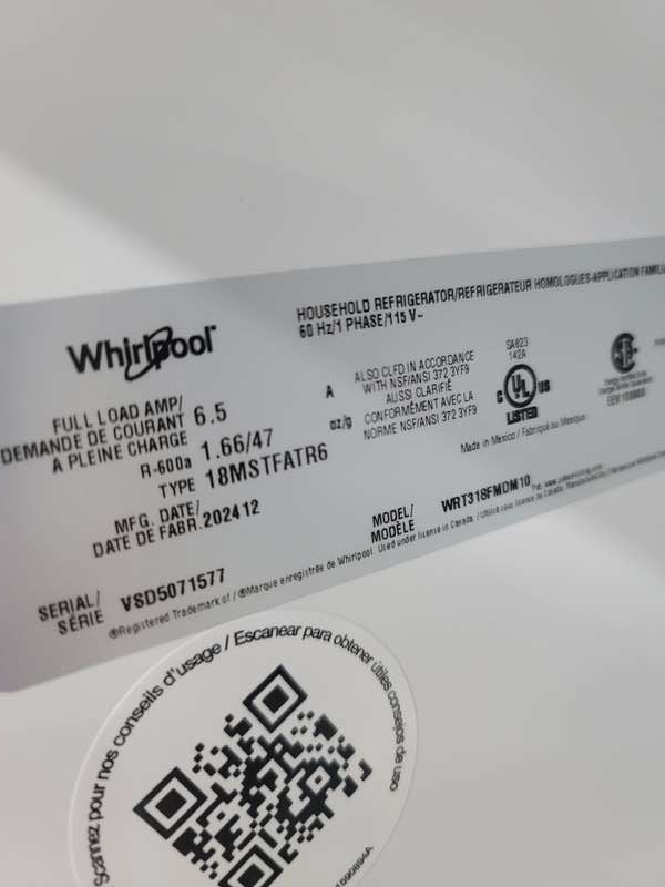 Whirlpool WRT318FMDM 18 Cu. Ft. 30" Top-Freezer Refrigerator, Stainless Steel - Assessment Photo 9