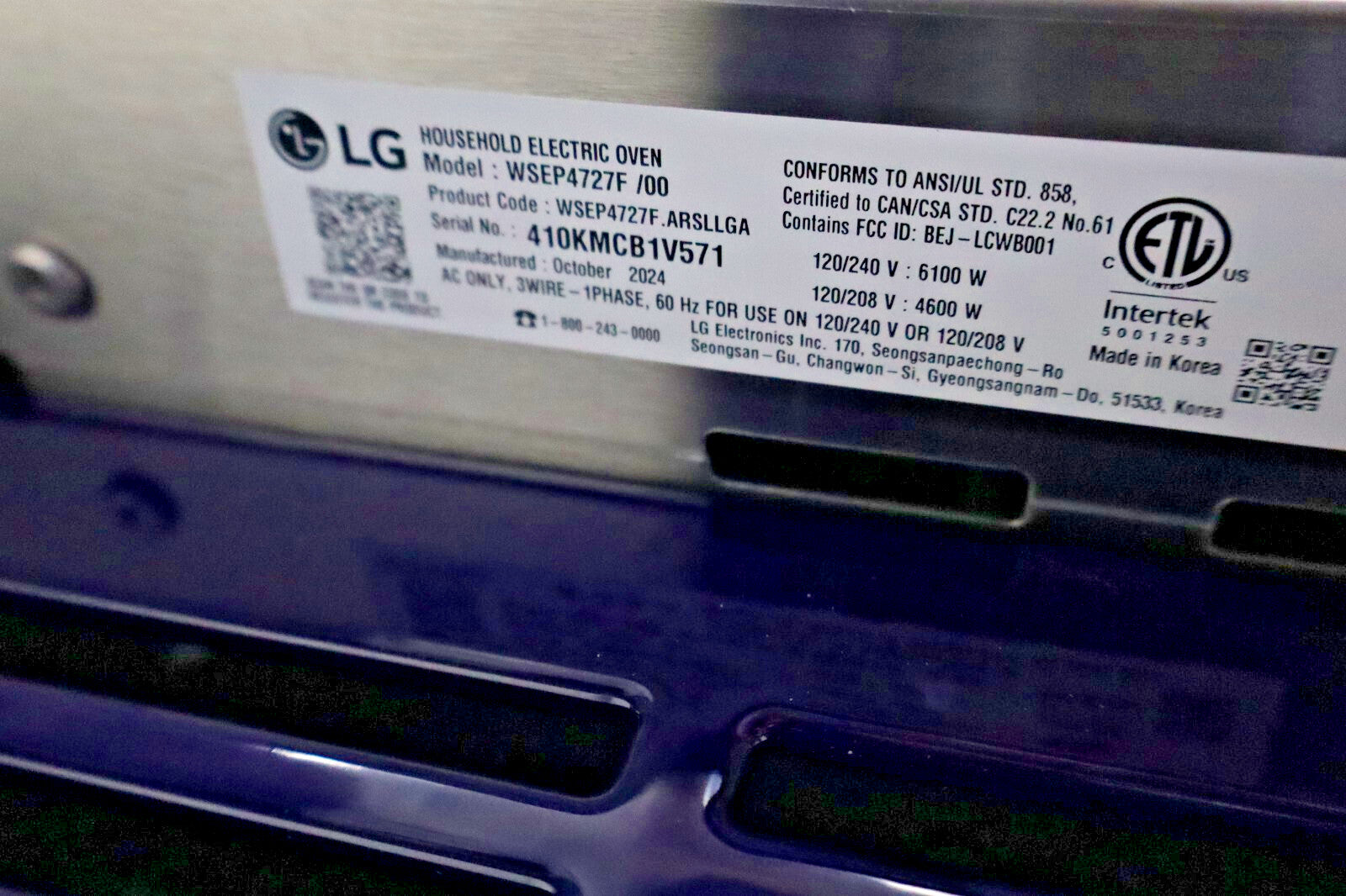 LG WSEP4727F 30" Smart Built-In Single Electric Convection Wall Oven in SS