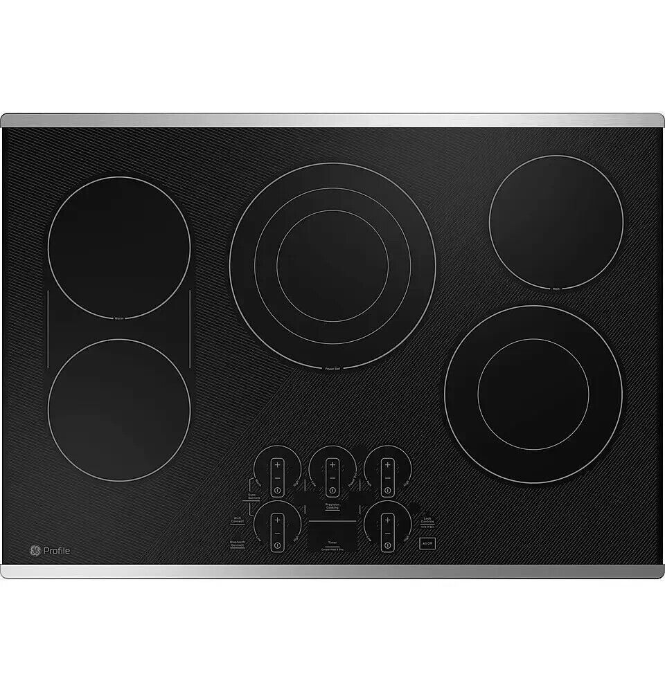 GE Profile PEP9030STSS - 30" Electric Built In Cooktop, Stainless Steel on Black