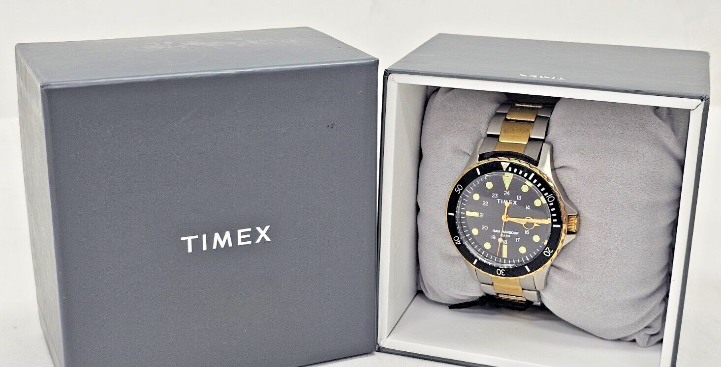 Timex TW2U55500 Men's VQ Navi Harbour Two-Toned SS Watch w/ Black Dial