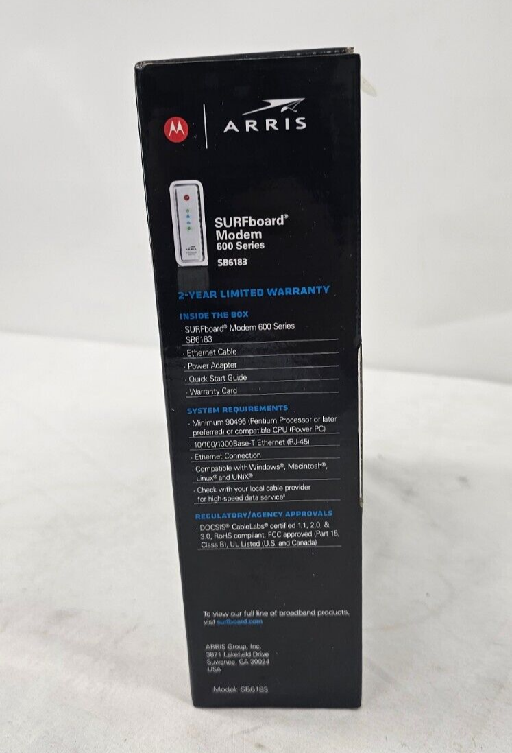 MOTOROLA ARRIS Surfboard SB6183 Cable Modem 16x4 Channels DOCSIS 3.0 - White