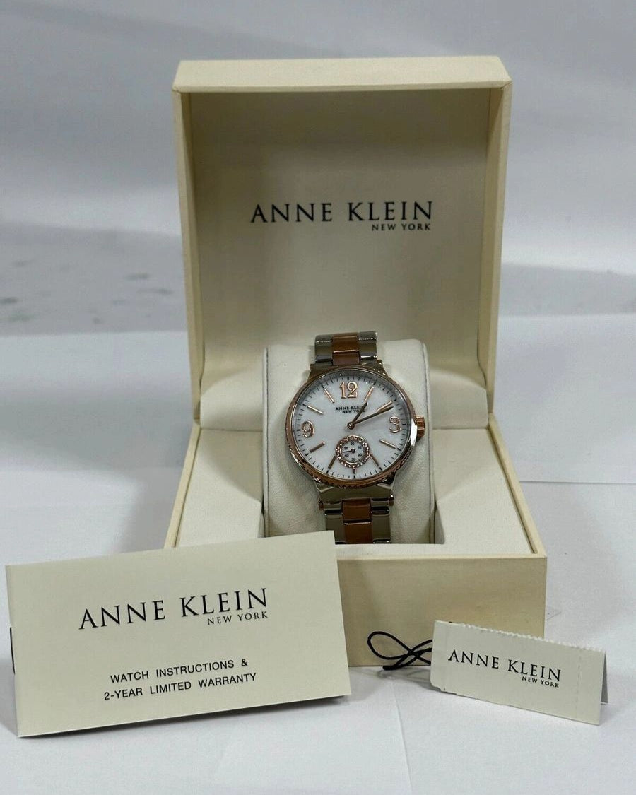 New Anne Klein Stainless Steel RoseGold Mother of Pearl Quartz Watch 12/2341MPRT