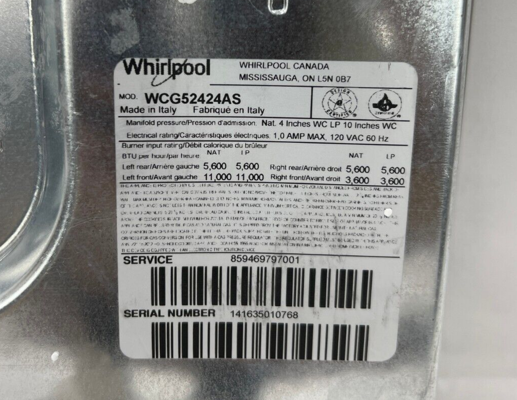 Whirlpool WCG52424AS 24" Built-In Gas Cooktop w/ 4 Burners in Stainless Steel