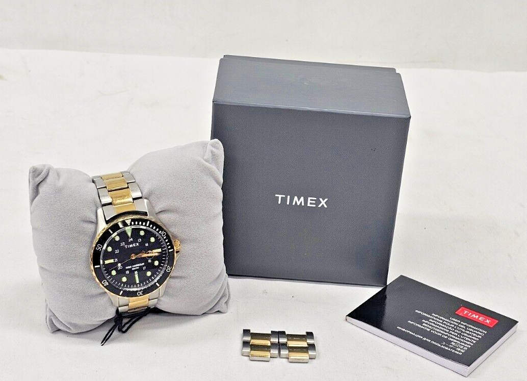 Timex TW2U55500 Men's VQ Navi Harbour Two-Toned SS Watch w/ Black Dial