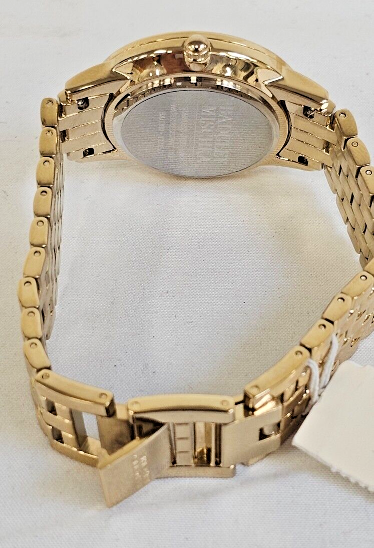New Badgley Mischka Gold Tone MOP Bracelet Watch Swarovski Crystal BA/1390GMGB