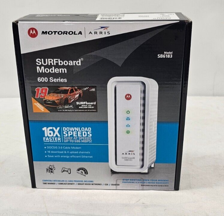 MOTOROLA ARRIS Surfboard SB6183 Cable Modem 16x4 Channels DOCSIS 3.0 - White