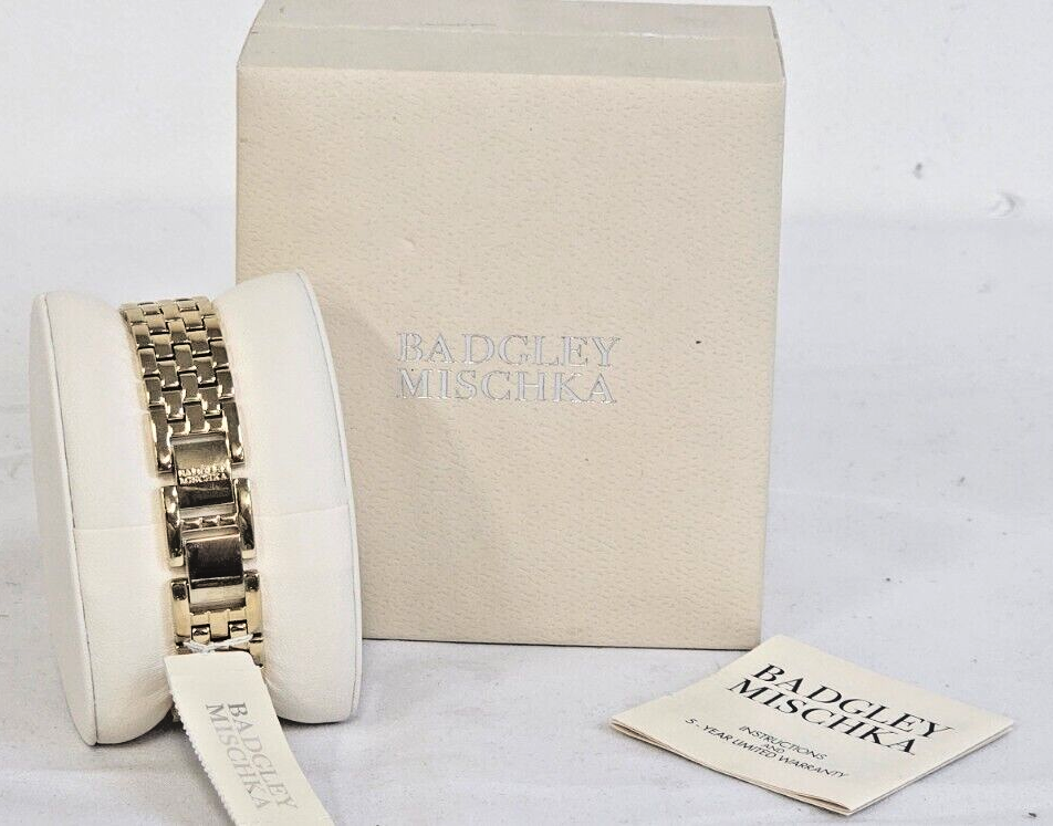 New Badgley Mischka Gold Tone MOP Bracelet Watch Swarovski Crystal BA/1390GMGB