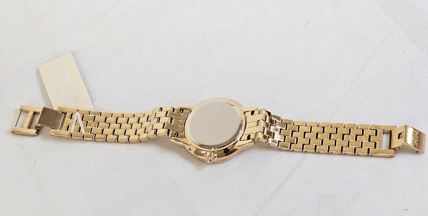 New Badgley Mischka Gold Tone MOP Bracelet Watch Swarovski Crystal BA/1390GMGB