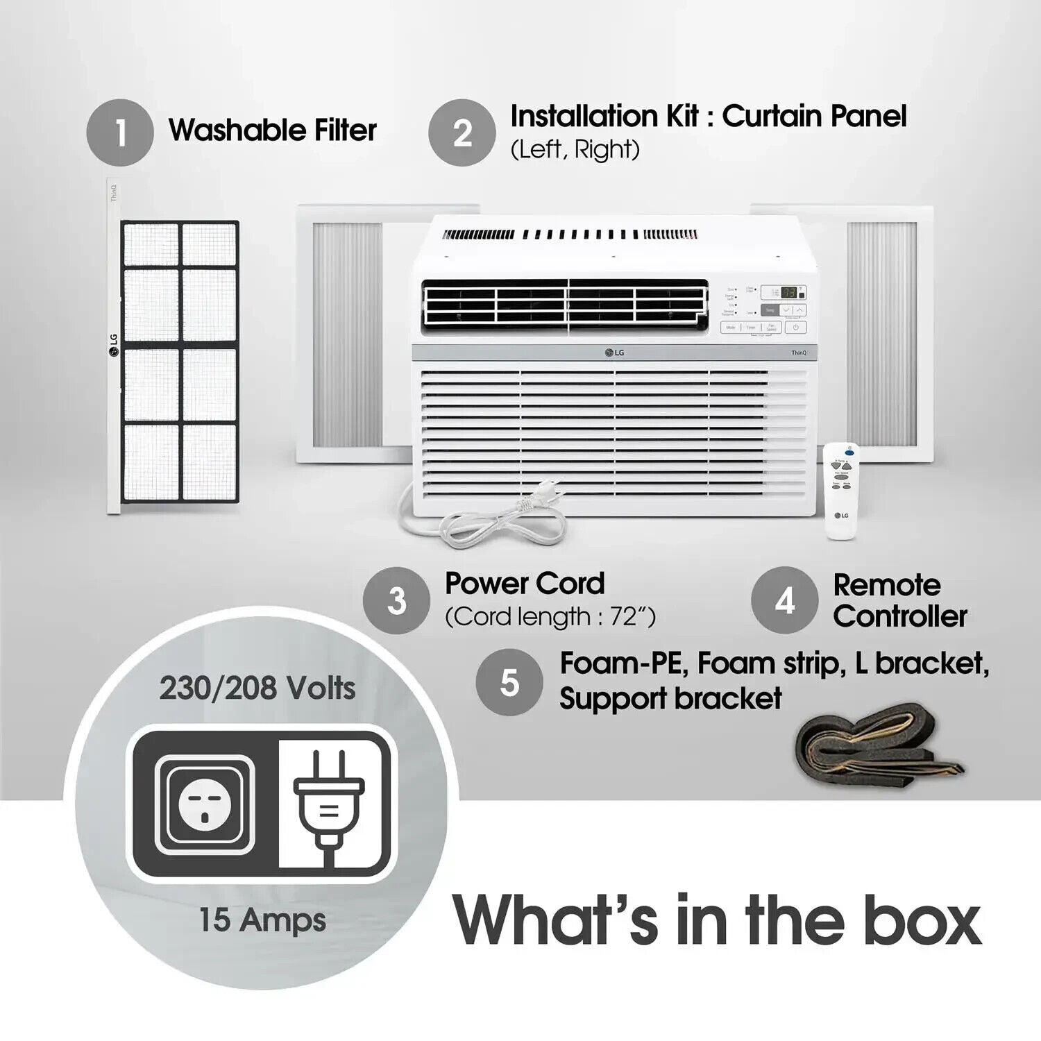 LG LW1824RD 18,000 BTU 230/208V Window Mounted Air Conditioner Cools 1,000 Sq.ft