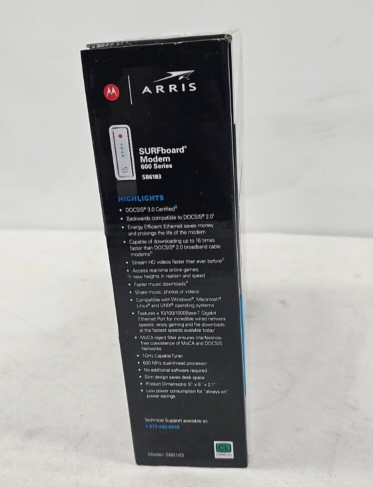 MOTOROLA ARRIS Surfboard SB6183 Cable Modem 16x4 Channels DOCSIS 3.0 - White