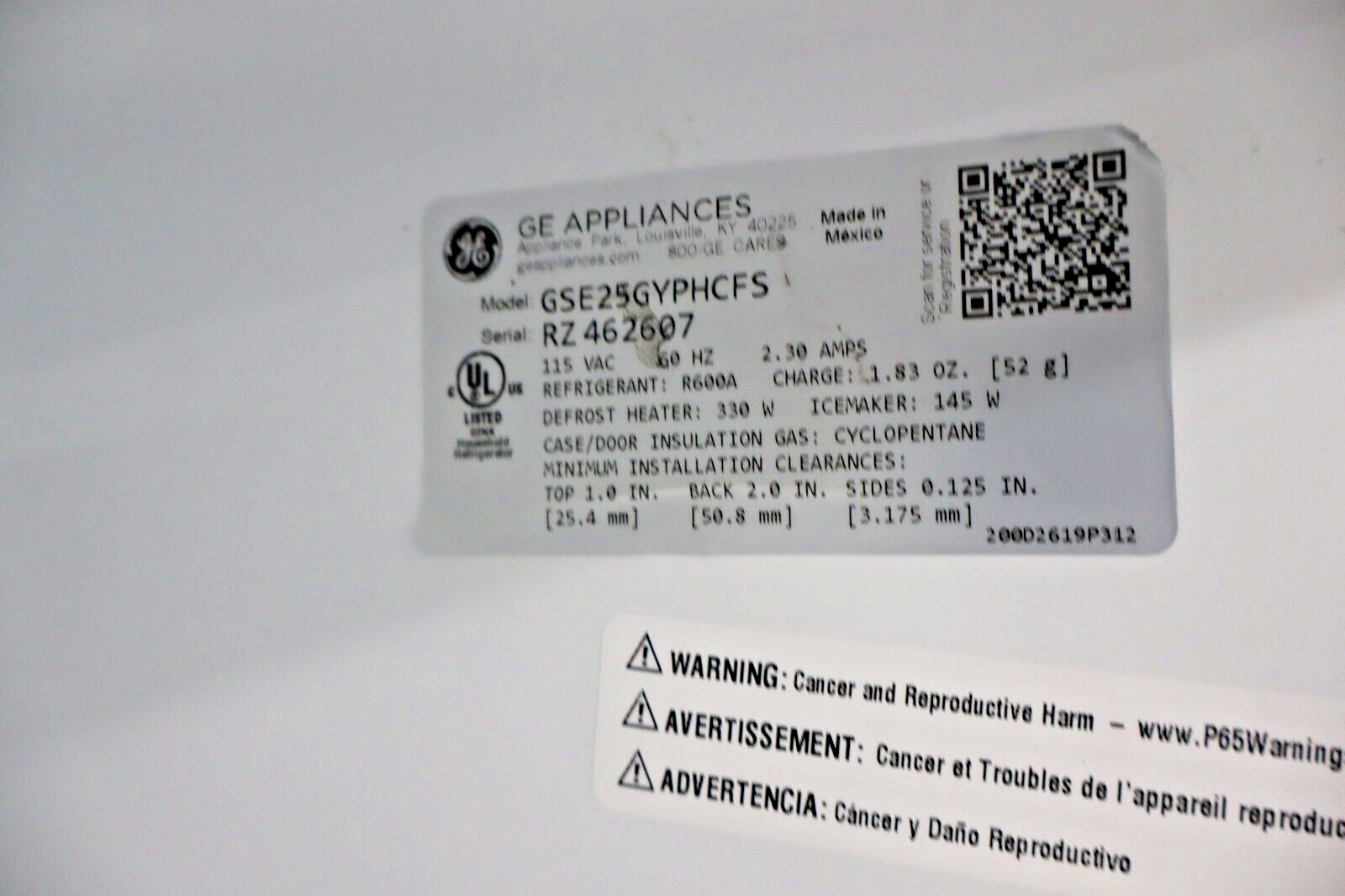 GE GSE25GYPFS 25.3 Cu. Ft. Side-by-Side Refrigerator w/ Ice & Water Dispenser SS
