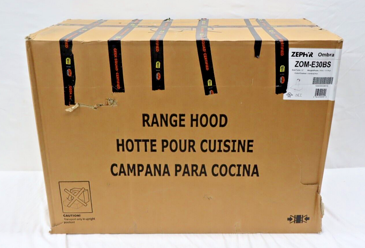 Zephyr ZOM-E30BS OMBRA 30" 600 CFM Wall Mount Range Hood, Stainless Steel