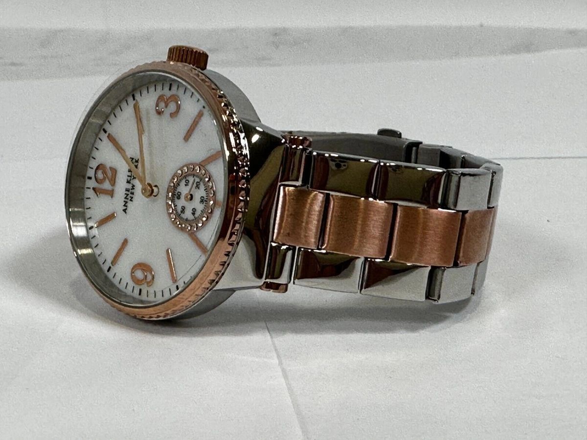 New Anne Klein Stainless Steel RoseGold Mother of Pearl Quartz Watch 12/2341MPRT