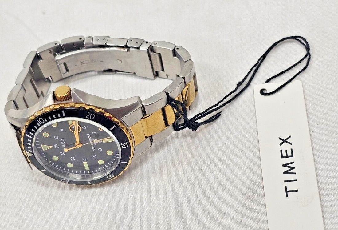 Timex TW2U55500 Men's VQ Navi Harbour Two-Toned SS Watch w/ Black Dial