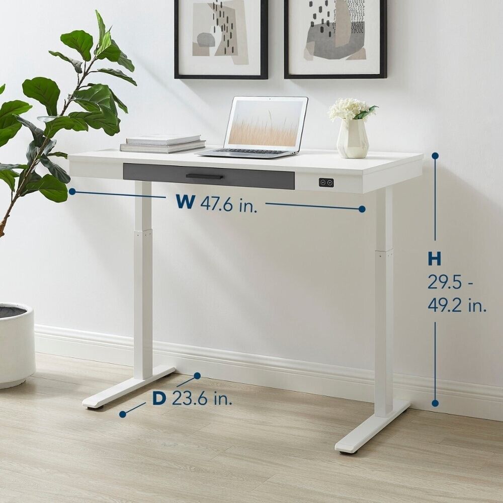 Insignia NS-PSDD48WH Adjustable Powered 1-Drawer Standing Desk 47.6" Wide, White