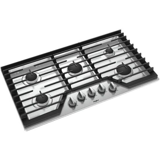 Whirlpool WCG97US6HS 36" 5-Burner Gas Cooktop in Stainless Steel