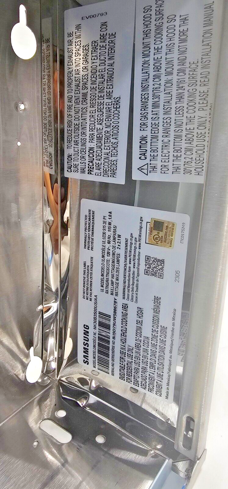 Samsung 30" Under Cabinet Range Hood NK30B3500US/AA in SS LED Light, 3-Speed Fan