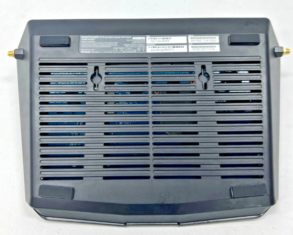 NETGEAR Nighthawk 6-Stream AX6 AX4300 Wi-Fi Router RAX45-100NAS 4.3Gbps