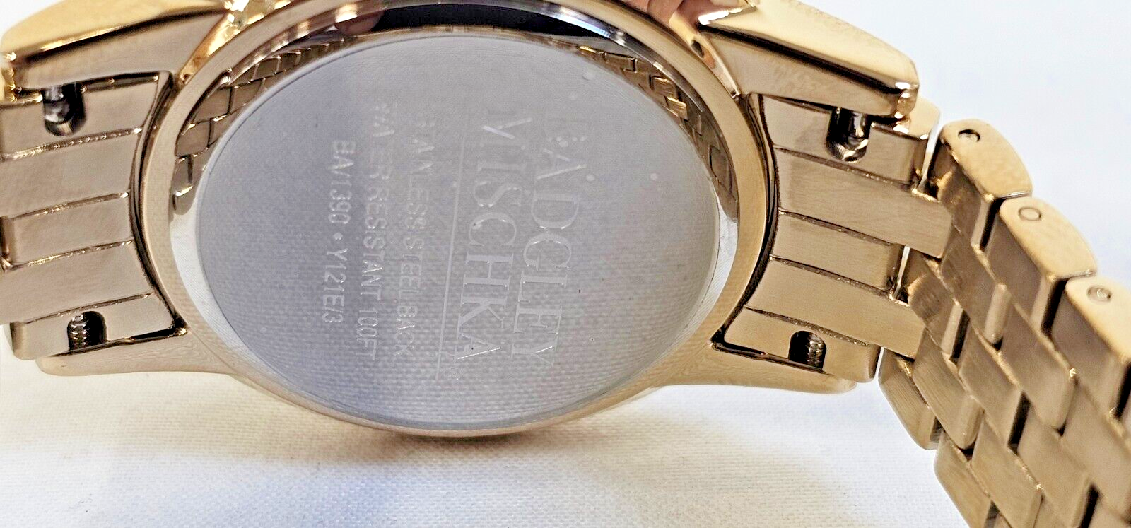 New Badgley Mischka Gold Tone MOP Bracelet Watch Swarovski Crystal BA/1390GMGB