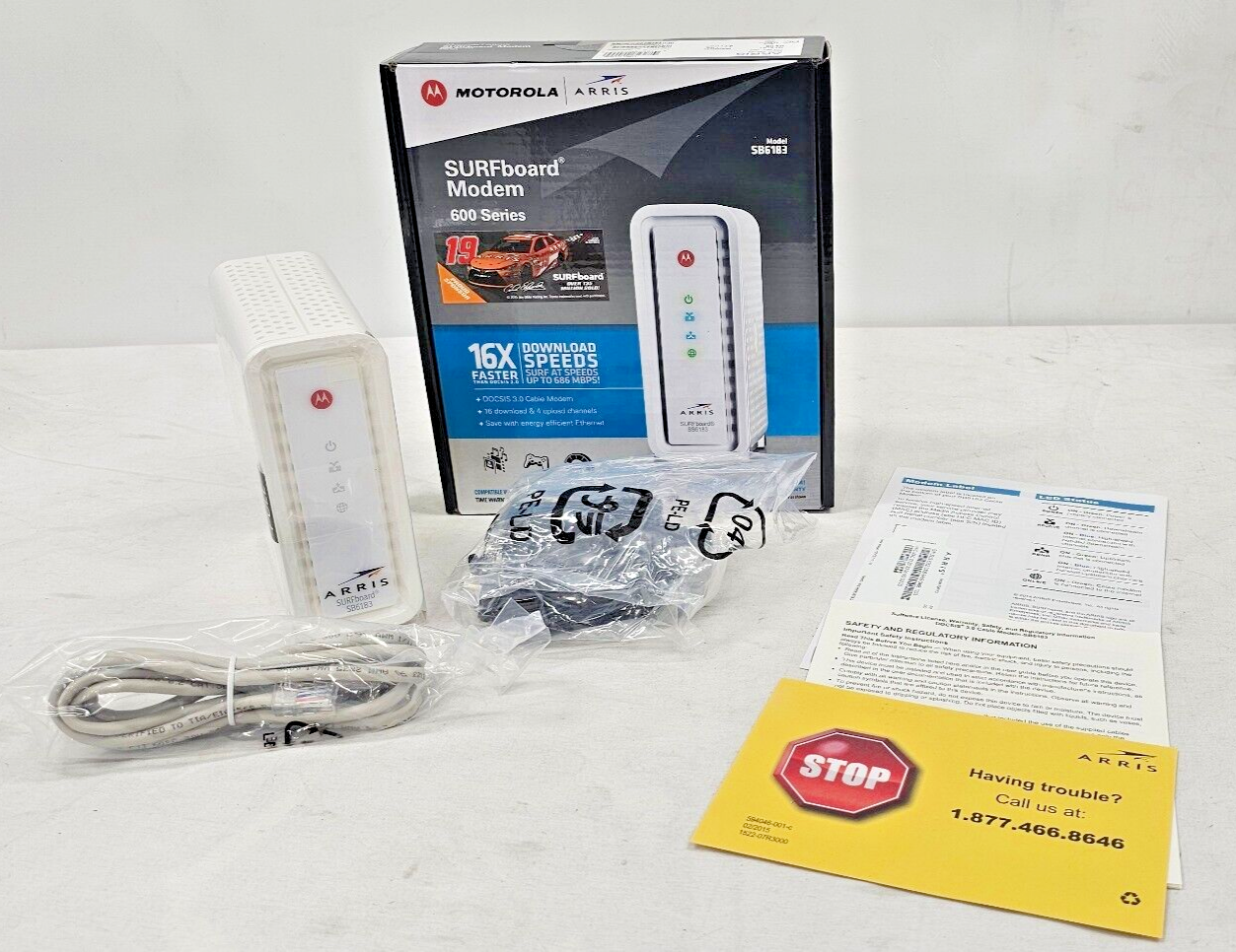 MOTOROLA ARRIS Surfboard SB6183 Cable Modem 16x4 Channels DOCSIS 3.0 - White