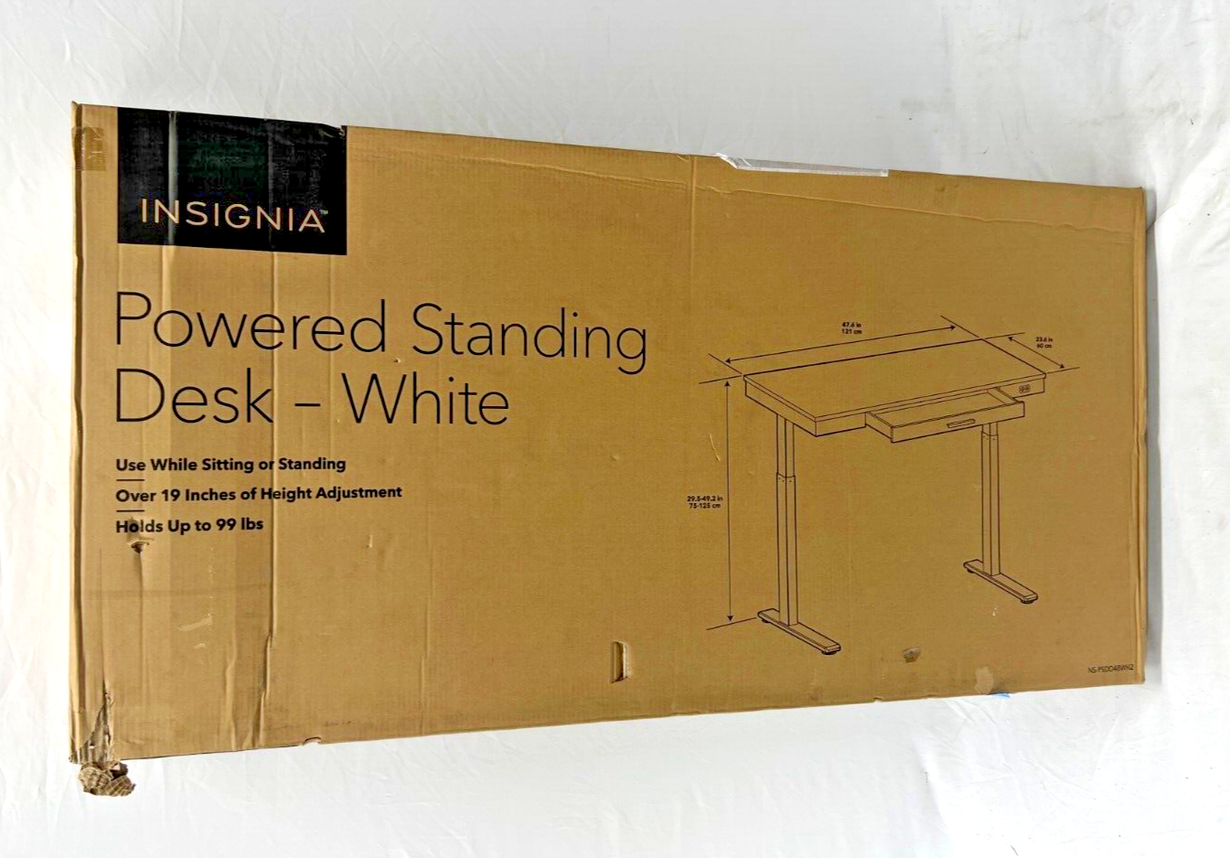Insignia NS-PSDD48WH Adjustable Powered 1-Drawer Standing Desk 47.6" Wide, White