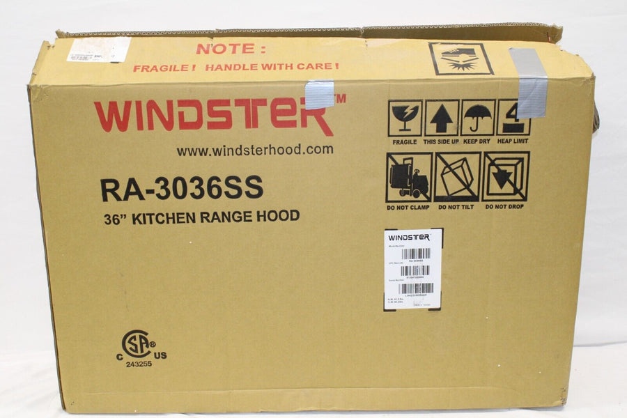 Windster RA-3036 36" Externally Vented Under Cabinet Range Hood, Stainless Steel