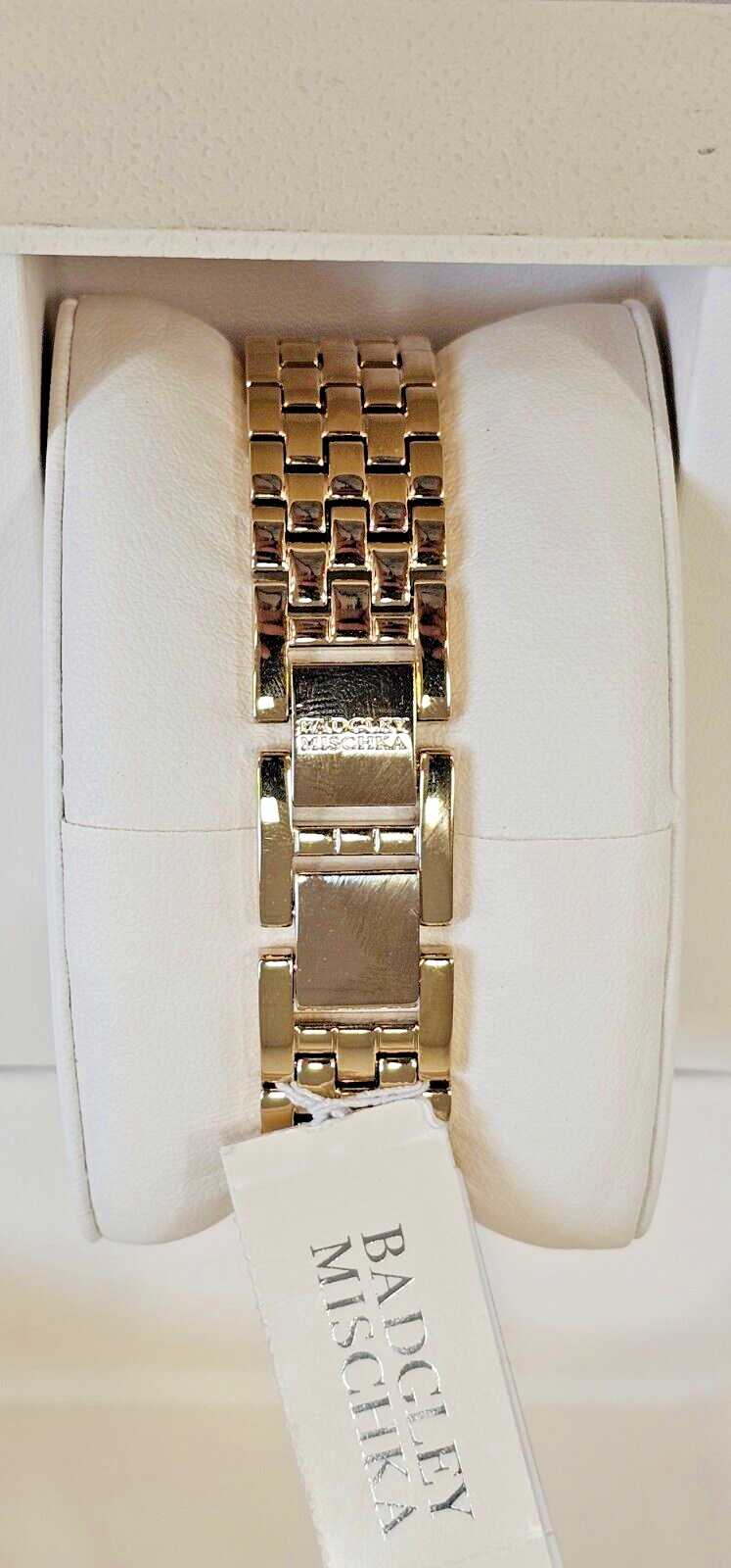 New Badgley Mischka Gold Tone MOP Bracelet Watch Swarovski Crystal BA/1390GMGB