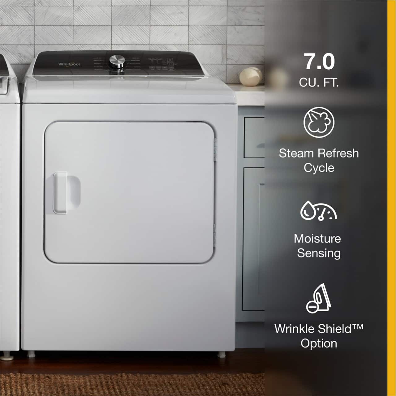 Whirlpool WGD5050LW 7.0 Cu. Ft Dryer Steam ENERGY STAR White - Image 5