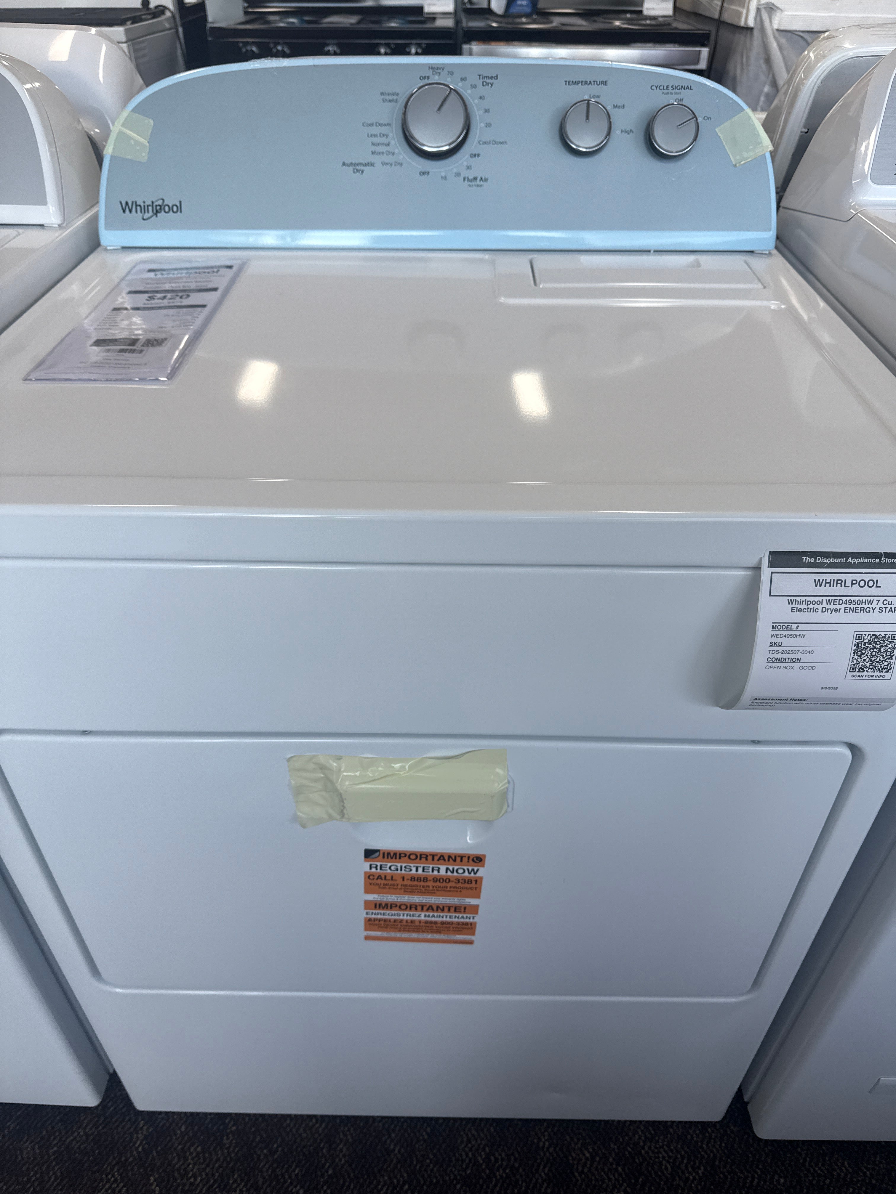 Whirlpool WED4950HW 7 Cu. Ft Electric Dryer ENERGY STAR White