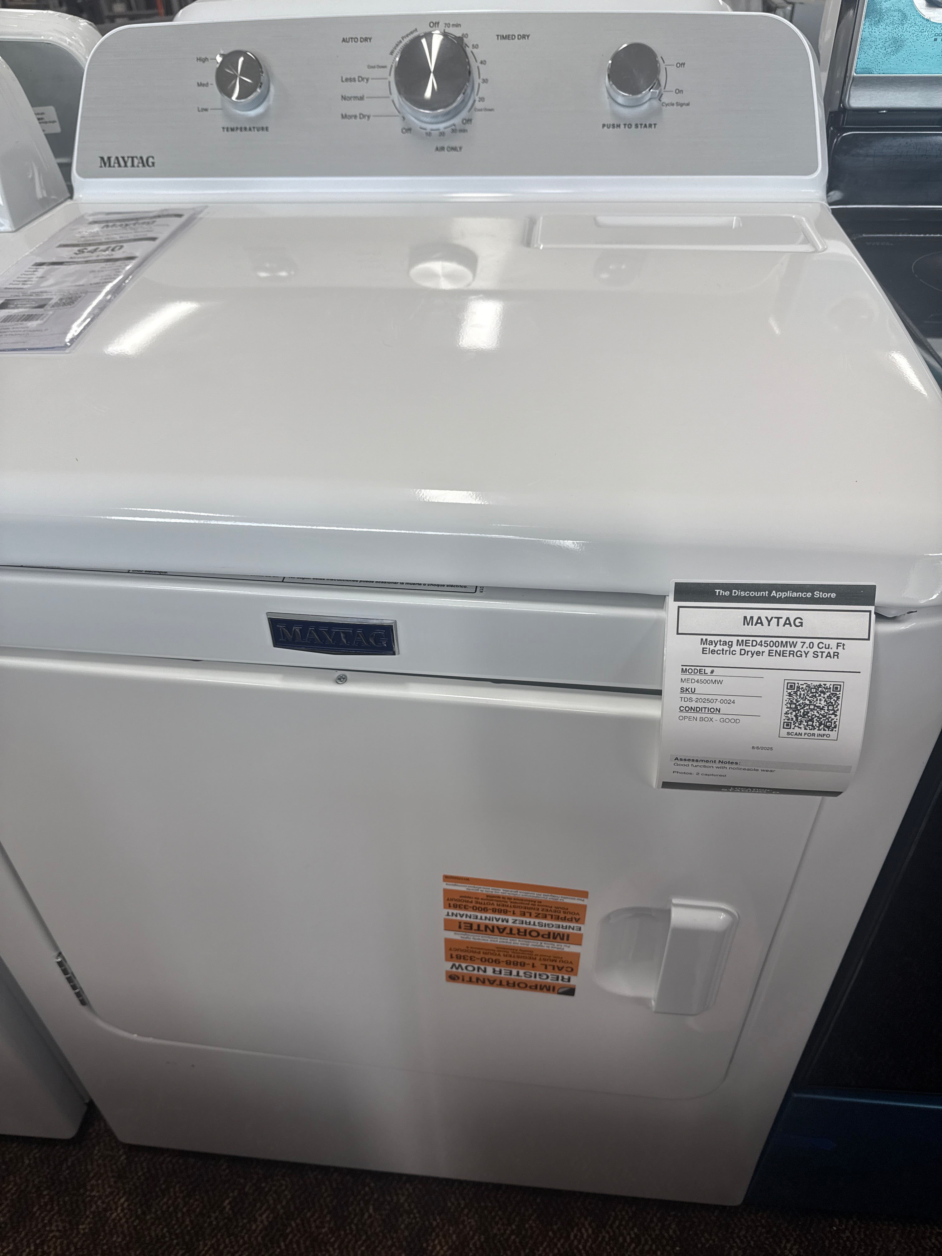 Maytag MED4500MW 7.0 Cu. Ft Electric Dryer ENERGY STAR White