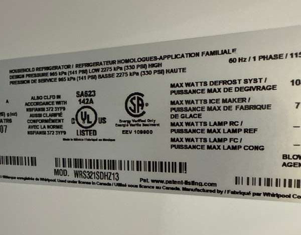 Whirlpool WRS321SDHZ 21.4 Cu. Ft 33" Side-by-Side Refrigerator, Stainless Steel - Assessment Photo 11