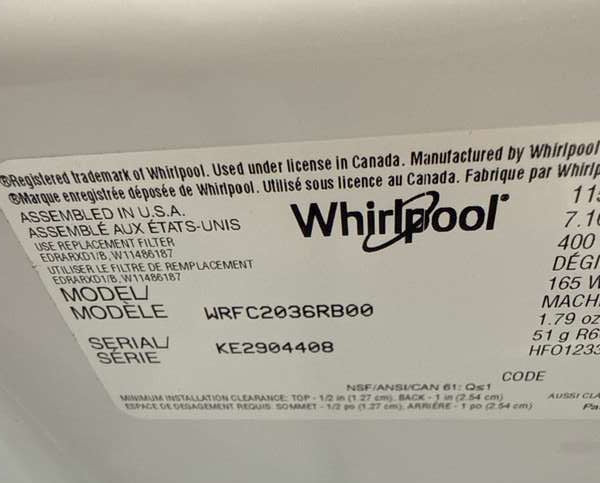 Whirlpool WRFC2036RB 20 Cu. Ft 36" French Door Refrigerator ENERGY STAR Black - Assessment Photo 12