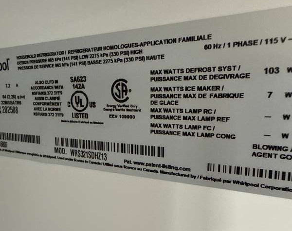 Whirlpool WRS321SDHZ 21.4 Cu. Ft 33" Side-by-Side Refrigerator, Stainless Steel - Assessment Photo 12