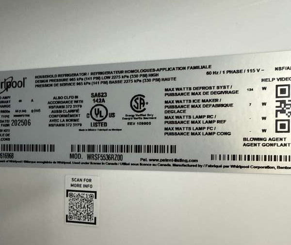 Whirlpool WRSF5536RZ 28 Cu. Ft 36" Side-by-Side Refrigerator, ENERGY STAR - Assessment Photo 12