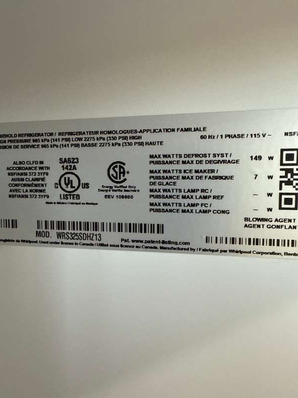 Whirlpool WRS325SDHZ 24.6 Cu. Ft 36" Side-by-Side Refrigerator ENERGY STAR - Assessment Photo 12