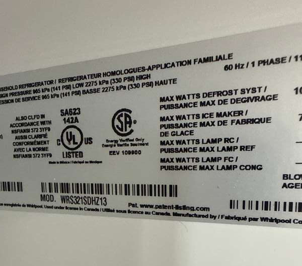 Whirlpool WRS321SDHZ 21.4 Cu. Ft 33" Side-by-Side Refrigerator, Stainless Steel - Assessment Photo 12