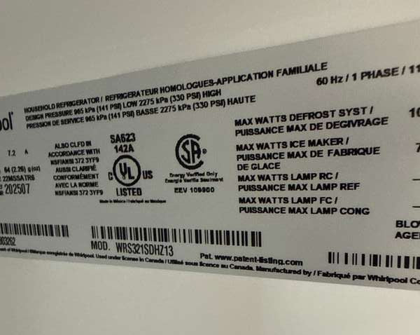 Whirlpool WRS321SDHZ 21.4 Cu. Ft 33" Side-by-Side Refrigerator, Stainless Steel - Assessment Photo 12