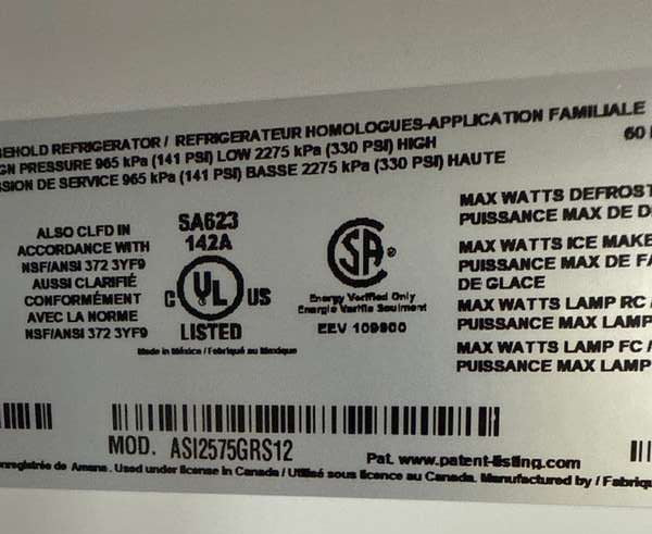 Amana ASI2575GRS 24.5 Cu. Ft 36" Side-by-Side Refrigerator, Stainless Steel - Assessment Photo 14