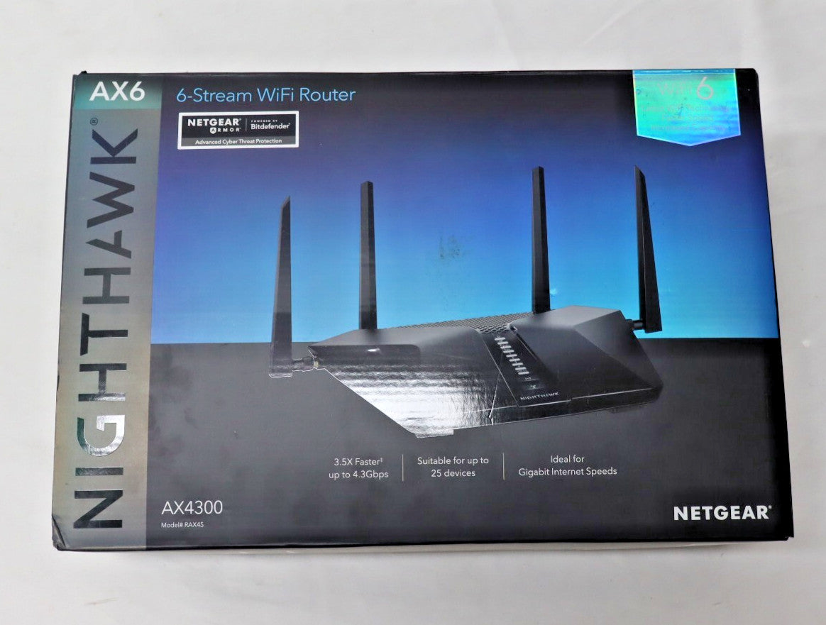 NEW NETGEAR Nighthawk 6-Stream AX6 AX4300 Wi-Fi Router RAX45-100NAS 4.3Gbps