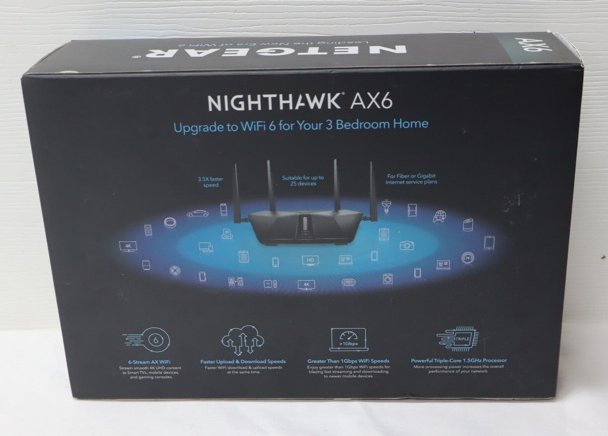 NEW NETGEAR Nighthawk 6-Stream AX6 AX4300 Wi-Fi Router RAX45-100NAS 4.3Gbps