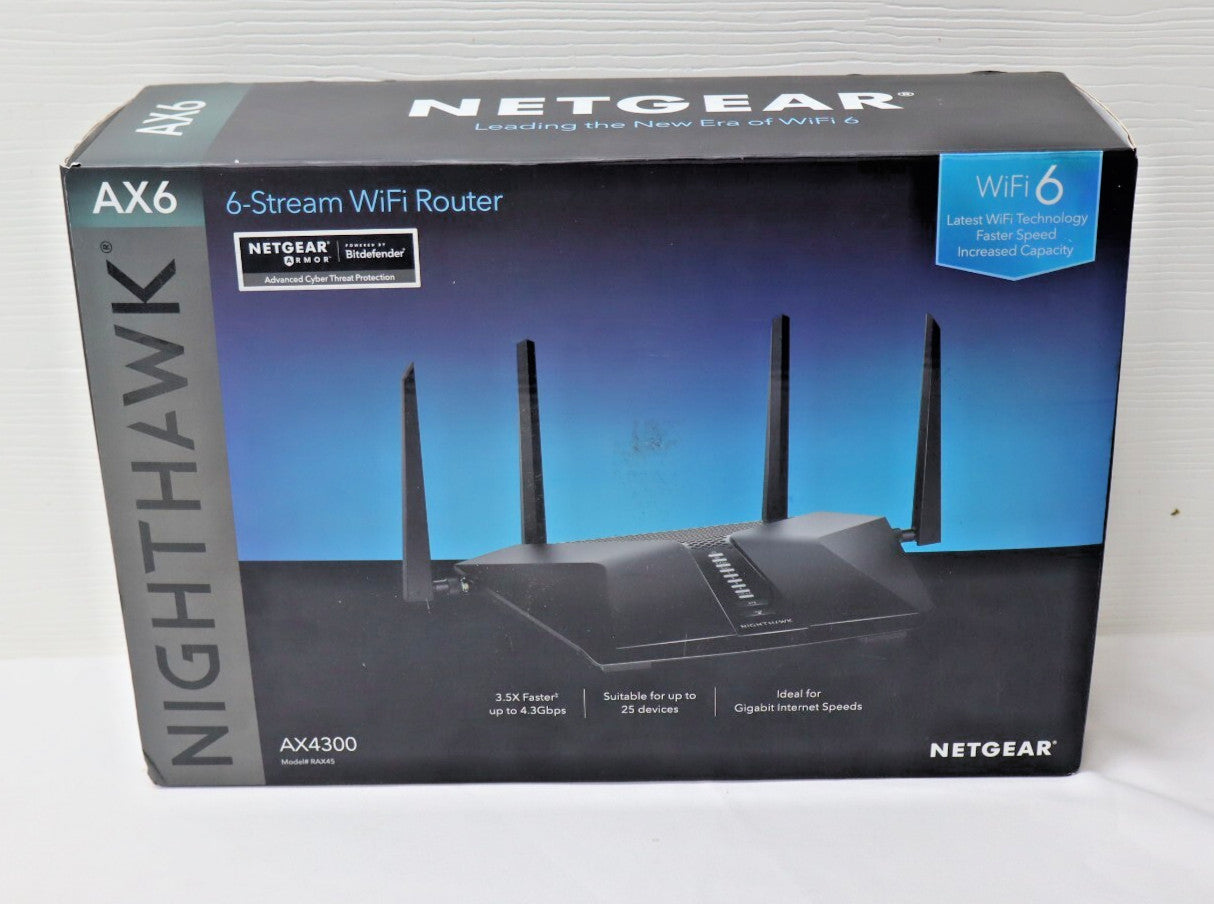 NEW NETGEAR Nighthawk 6-Stream AX6 AX4300 Wi-Fi Router RAX45-100NAS 4.3Gbps