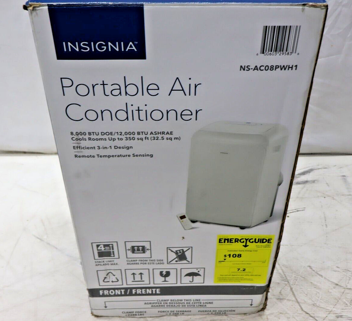 Insignia NS-AC08PWH1 Portable Air Conditioner 8,000 BTU 350 Sq. Ft. in White